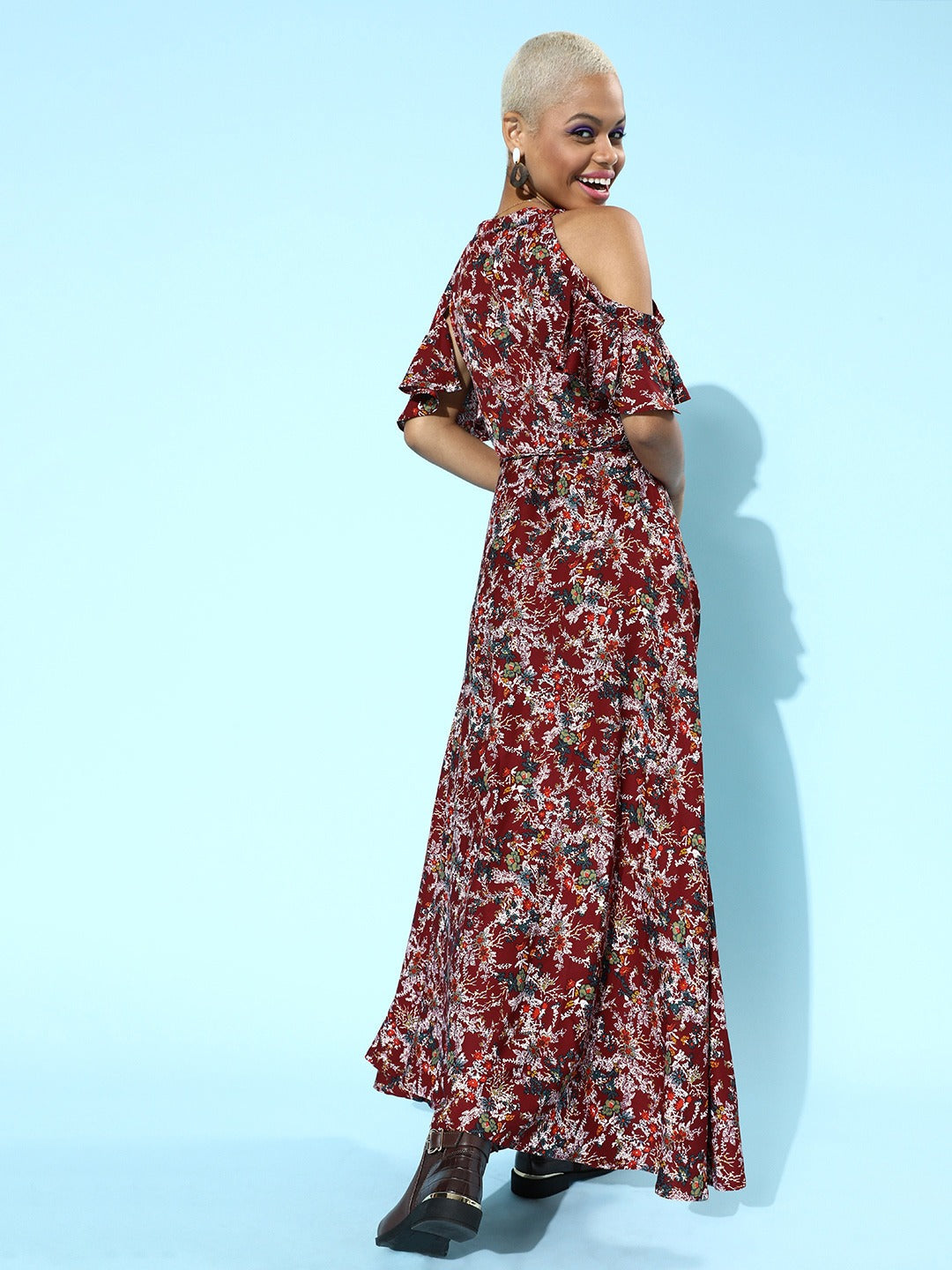 Berrylush Women Maroon Floral Maxi Dress